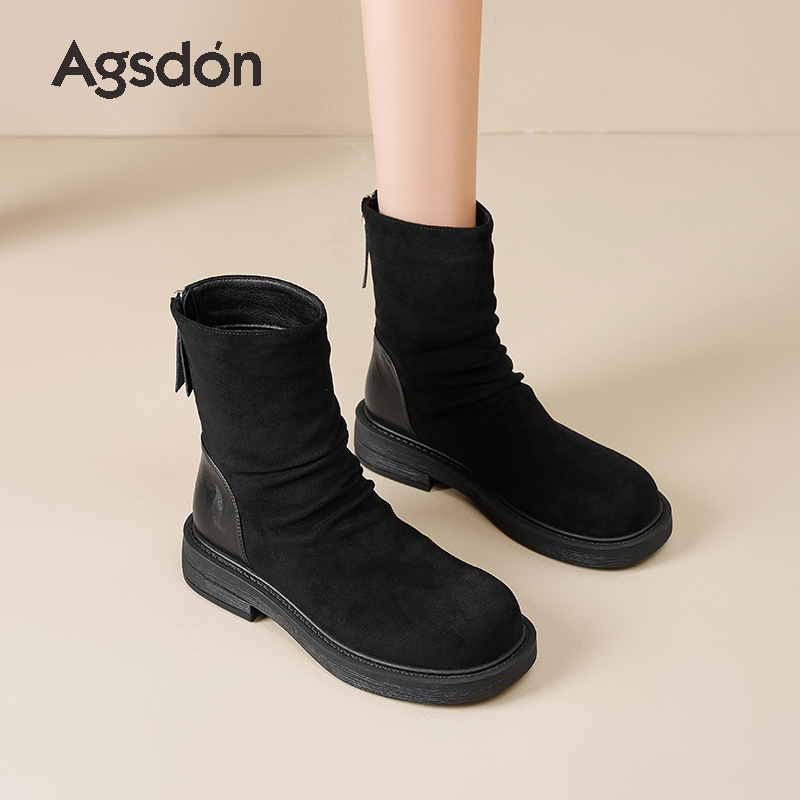 654179黑色短靴女2025新款秋冬季英伦风粗跟通勤时尚气质爆款Q