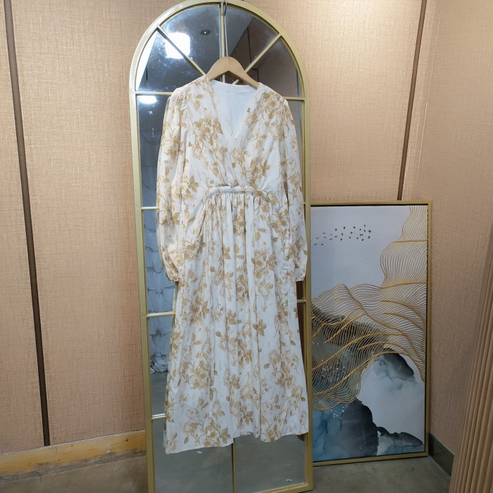 BG532孕妇杏色碎花连衣裙100-130