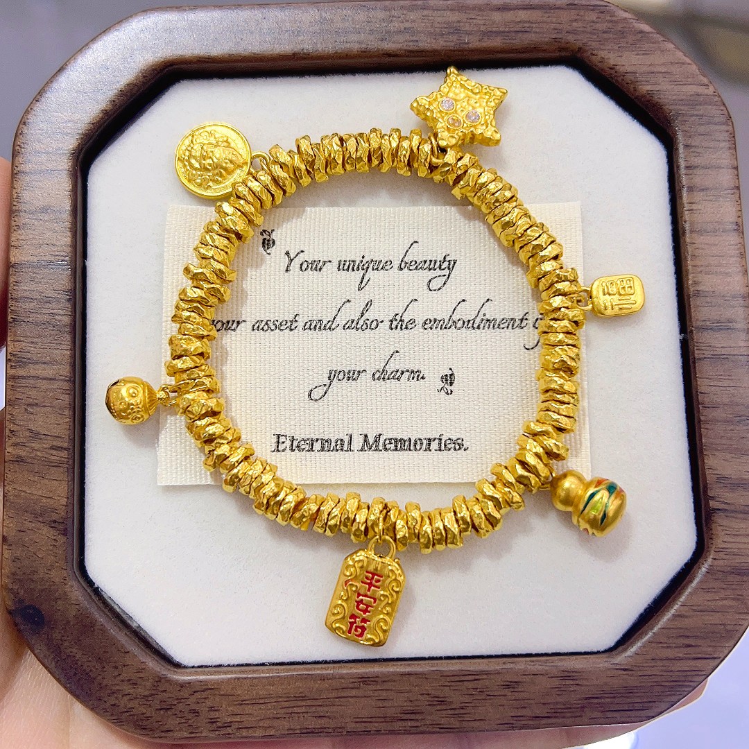 【思思专属】足金999平安符黄财财葫芦星星卡5盘缠手链 新年礼物