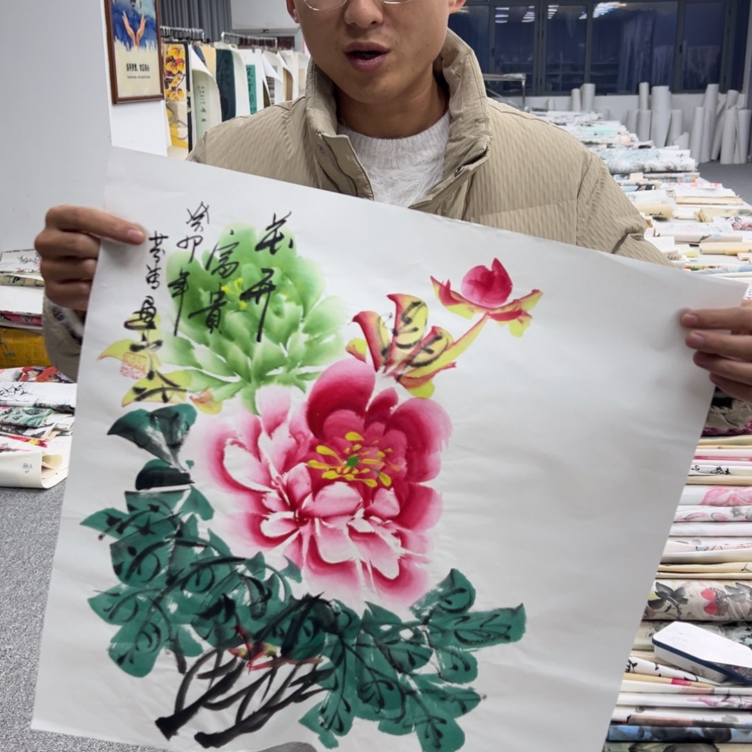 国画卖字画的小男孩