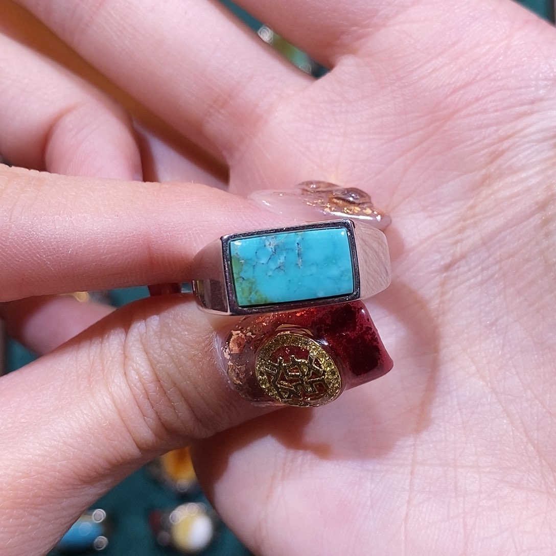 绿松石戒指银S925镶嵌大*戒指