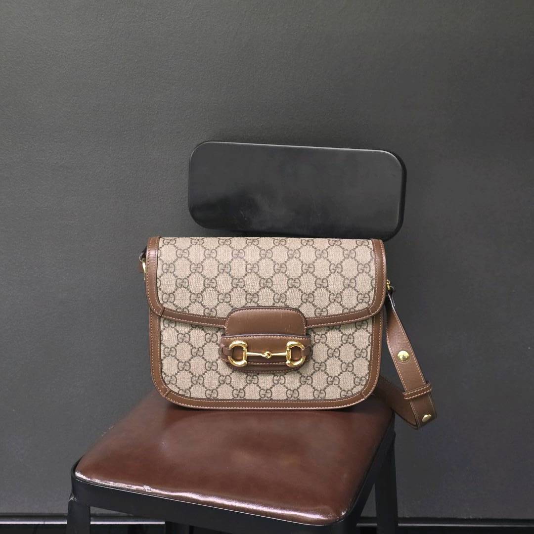 99新 GUCCI/古驰 【文子姐专属】D83990中号棕色1955单肩包
