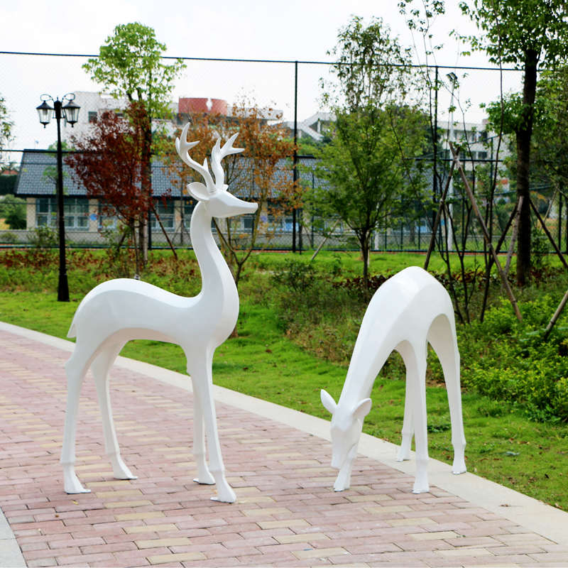 户外几何梅花鹿落地摆件玻璃钢雕塑抽象动物园林景观装饰品摆件
