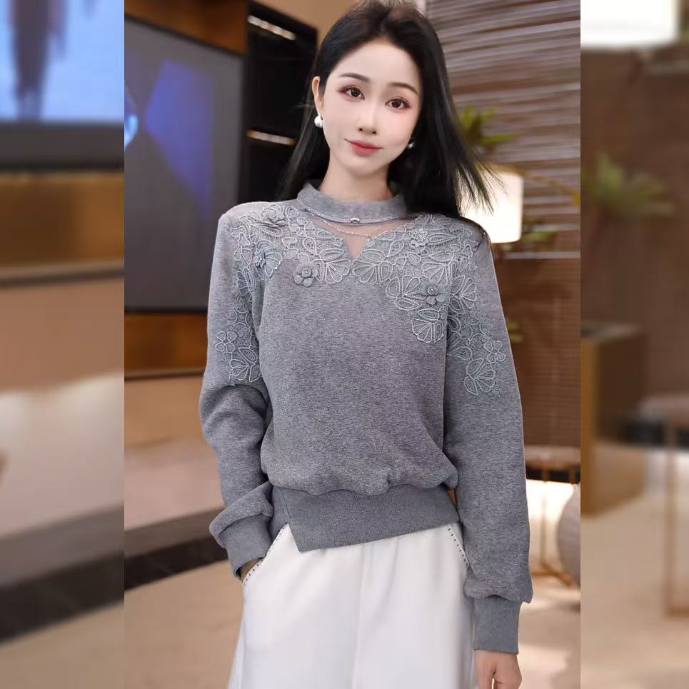 【林雪雪】邂逅新款气质圆领新中式钩花秋冬保暖针织衫115299