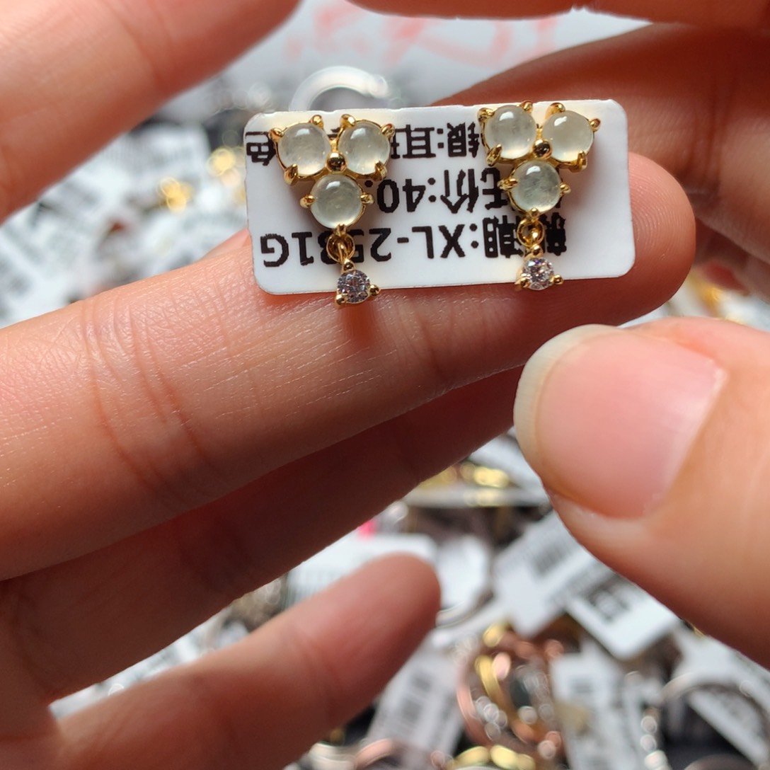翡翠戒指银S925镶嵌天然翡翠耳饰