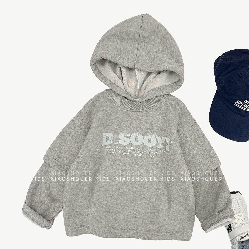 【小首尔】现货-冬季男女童韩版加绒加厚宽松保暖连帽卫衣HBB8406