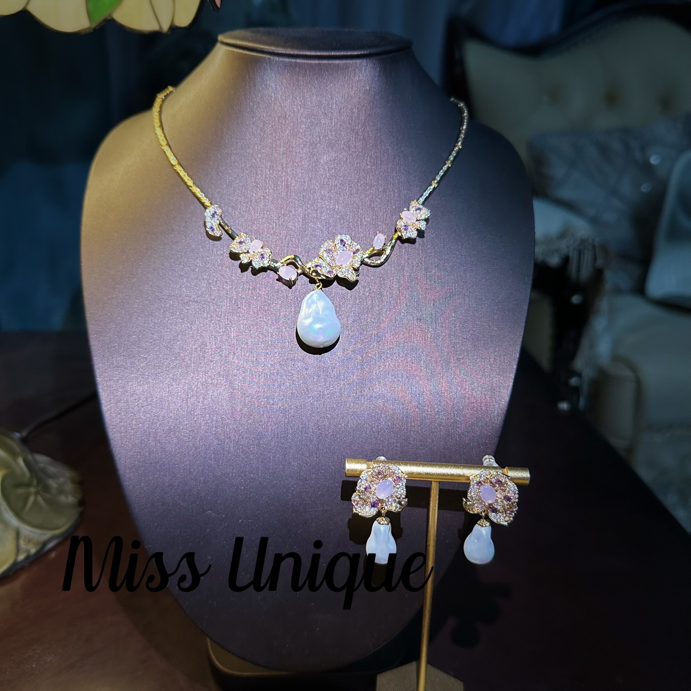 S2211粉色转运花巴洛克项链套装