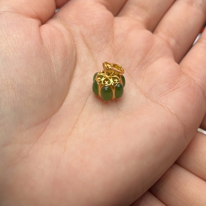 和田玉银S925镶嵌吊坠(不含链)南瓜吊坠