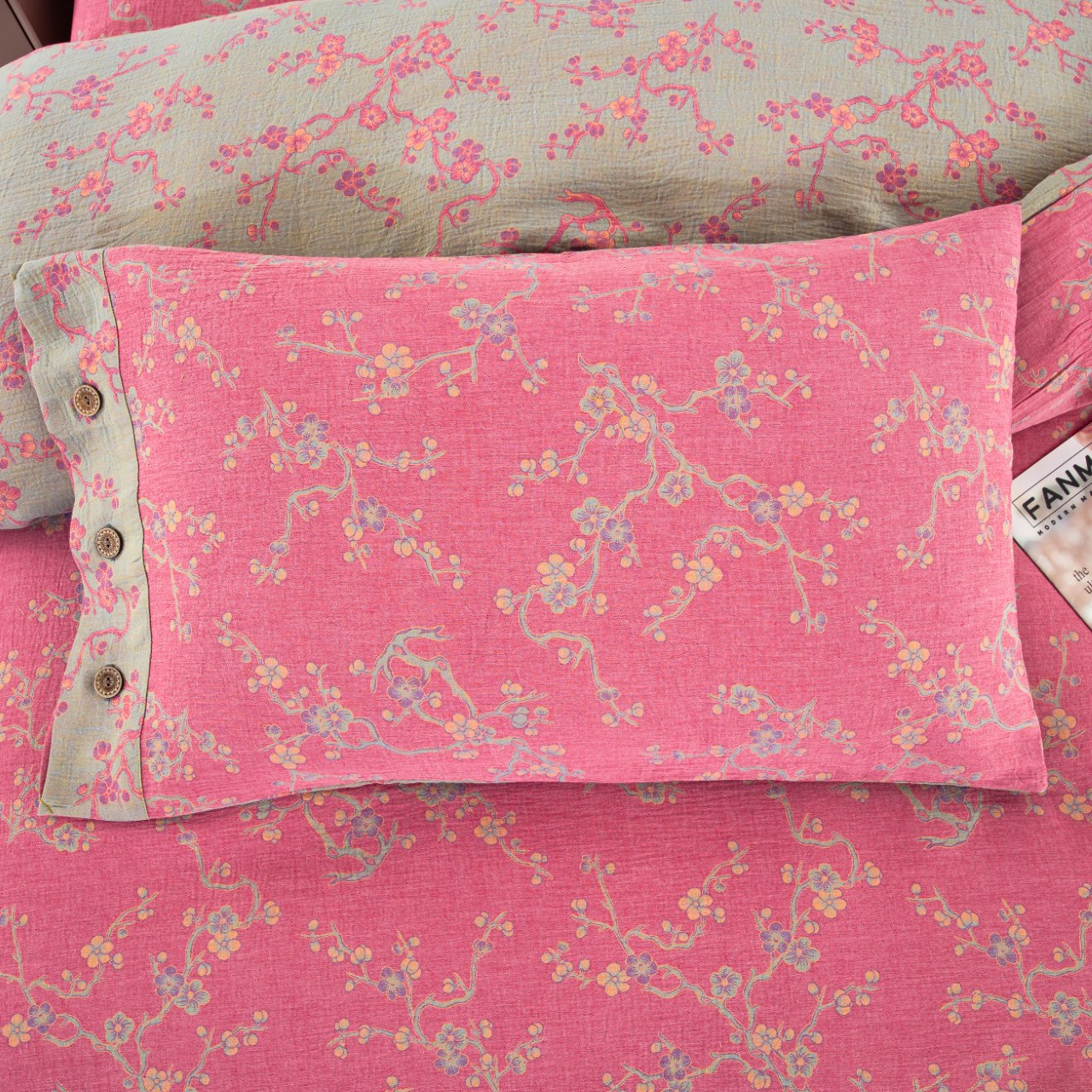 枕套   双面色织提花双层纱全棉100%棉  枕套