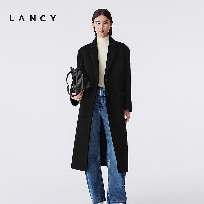 LANCY/朗姿2025冬季新款高端廓形显瘦通勤高级感重磅长款毛呢大衣