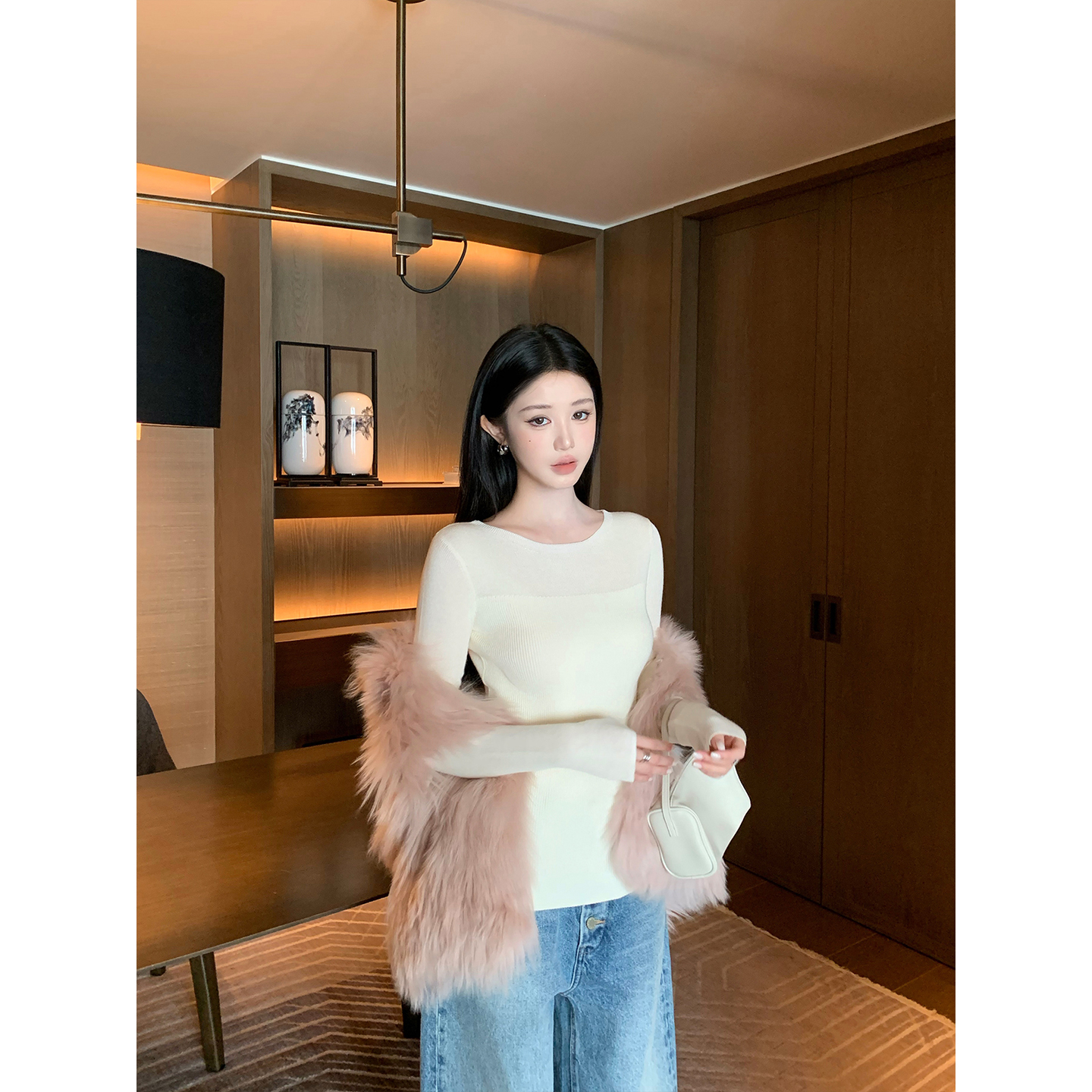 不冷BULENG  平肩一字领针织衫羊毛