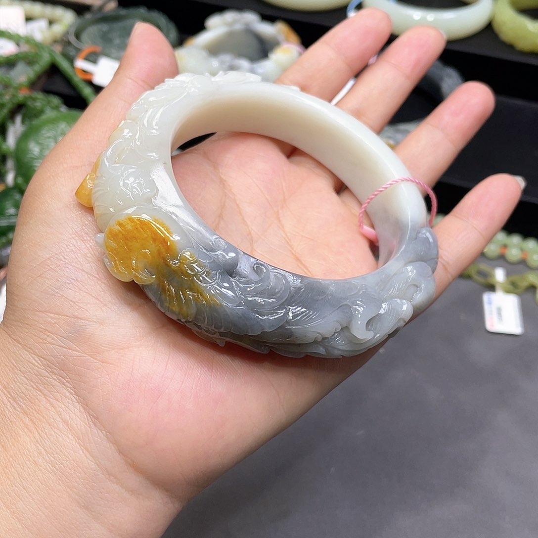 和田玉未镶嵌手镯6566圈口6