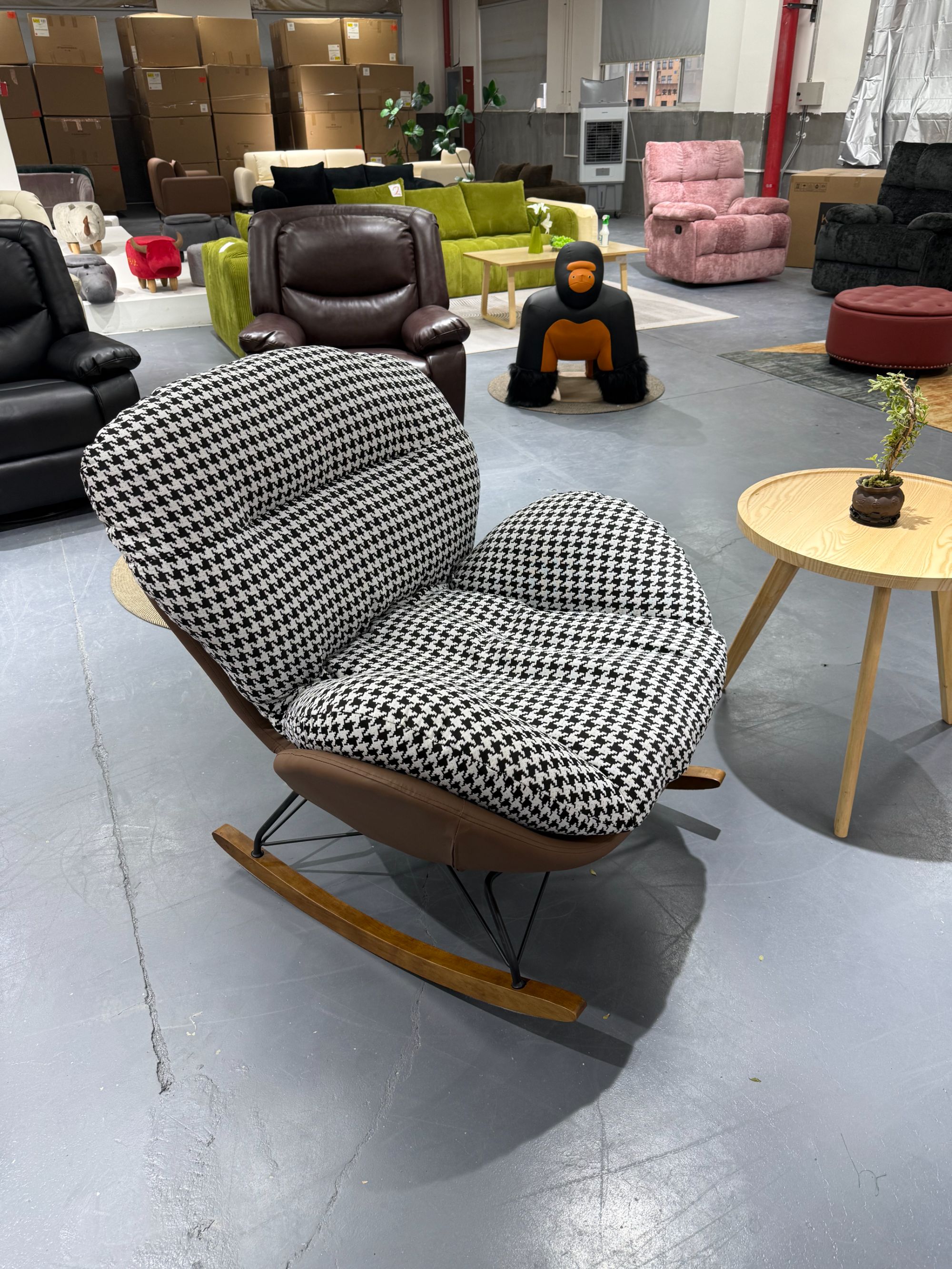 蛋壳摇椅千鸟格简约百搭单人客厅