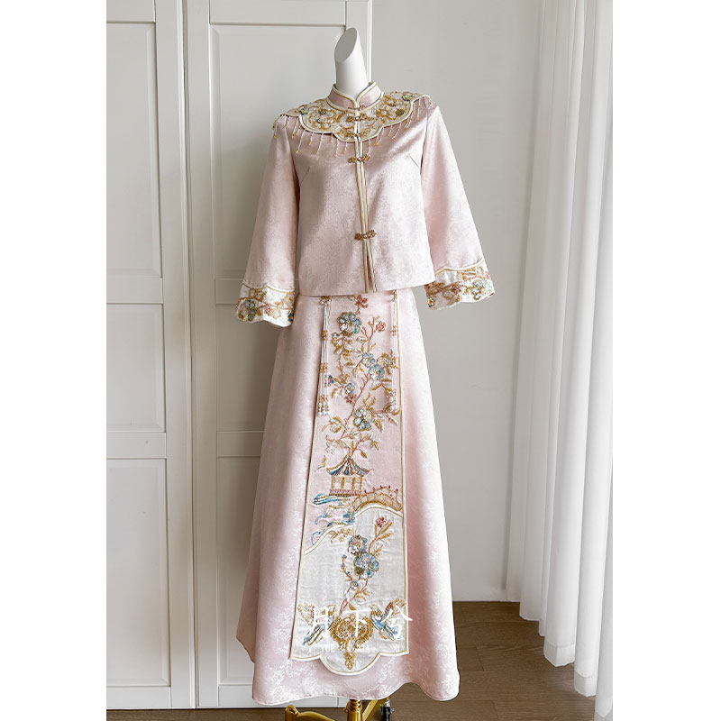 【月下兮-云深】绝美订婚小礼服粉色中式新娘结婚敬酒高端秀禾服