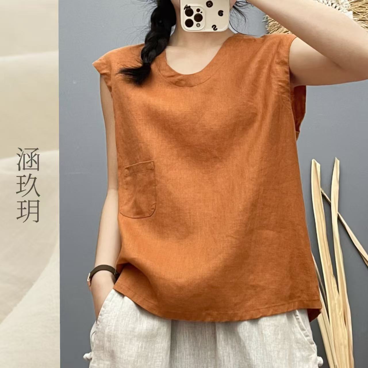 涵玖玥▪100%黄金纱雨露麻【小兜小衫】宽边透气上衣梵-82528