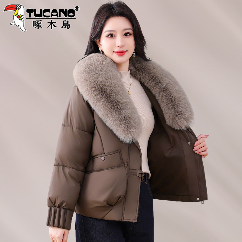 啄木鸟大毛领时尙棉服女款2025冬季新款洋气短款棉袄保暖棉衣外套