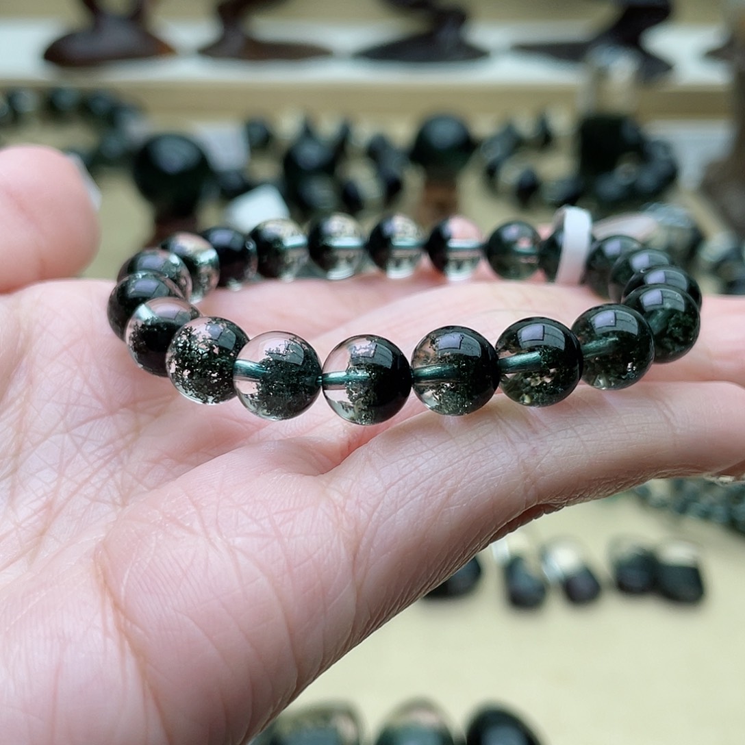 水晶手串未镶嵌米*绿幽灵聚宝盆手串