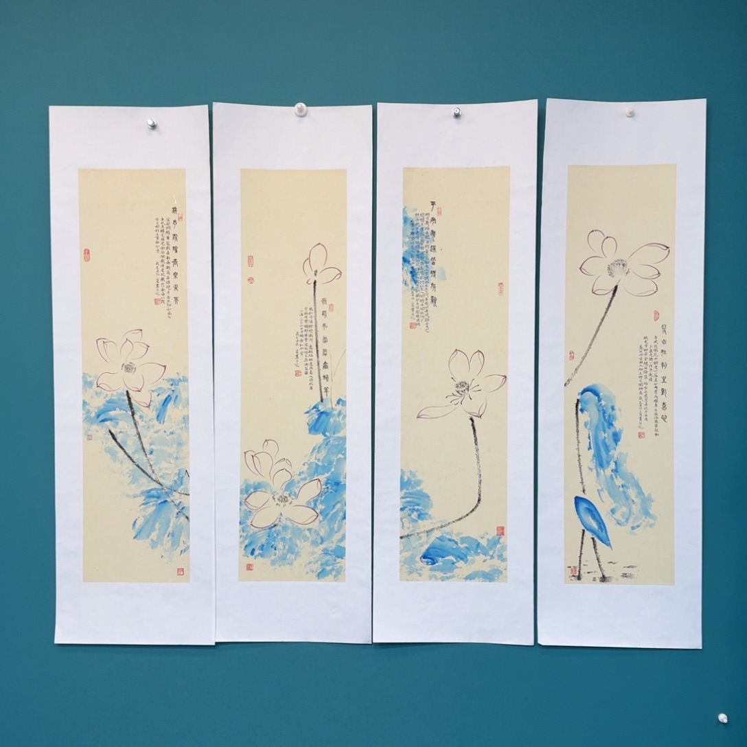 国画于往之四条屏花鸟