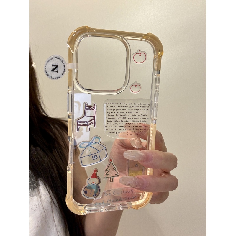 简约二合一DIY线条雪人小屋贴纸适用iphone17promax苹果16手机壳