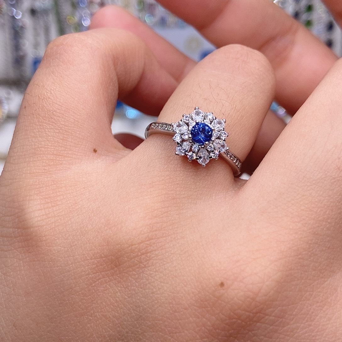 戒指蓝宝石银S925镶嵌