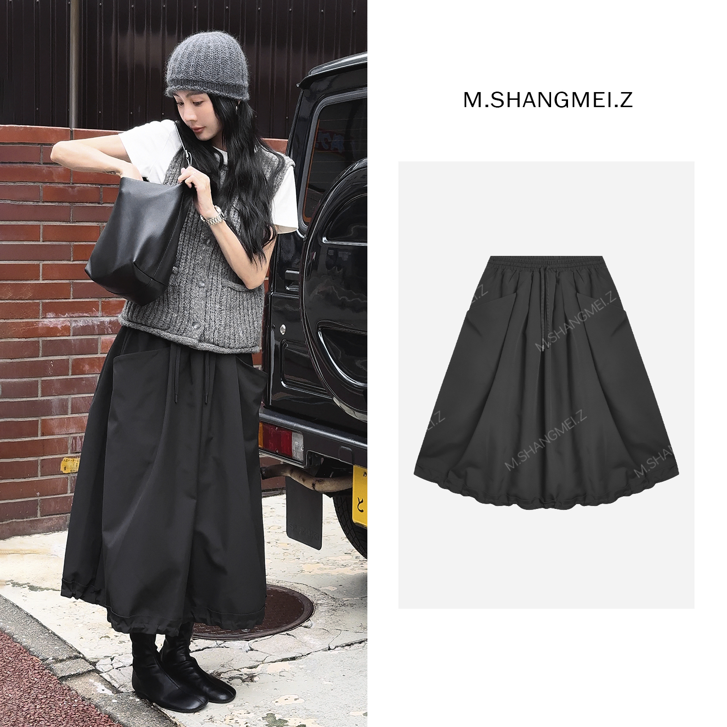 M.SHANGMEI.Z/沐熙【黑巧花苞裙】美大哥舒适白鹅绒半身裙X093055