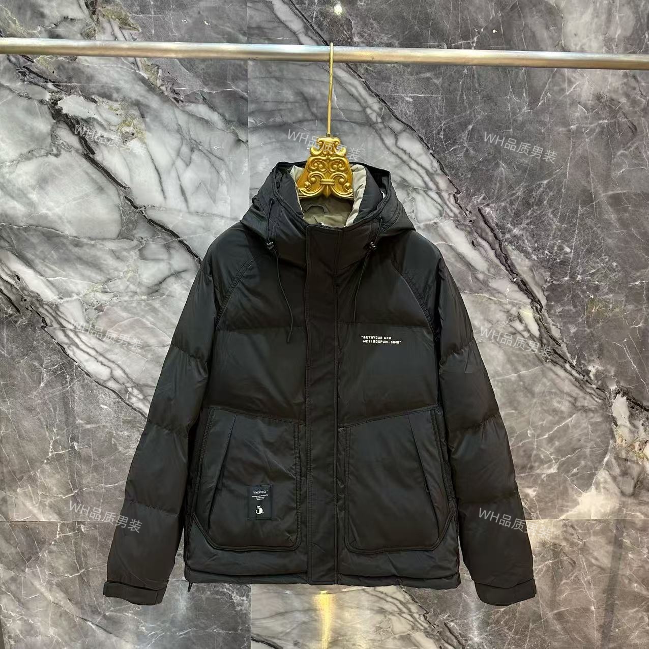 【F】冬季新款连帽抽绳简约加厚保暖外套1359【无水洗唛】