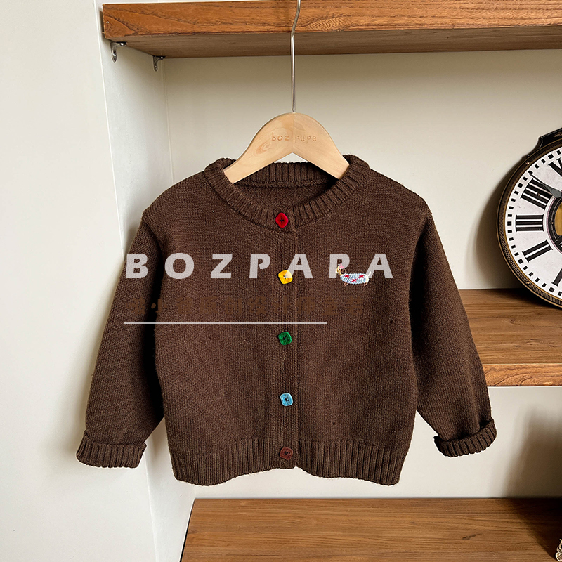 现货【实木色调】2025冬季新款男童宝宝休闲彩色纽扣针织开衫毛衣
