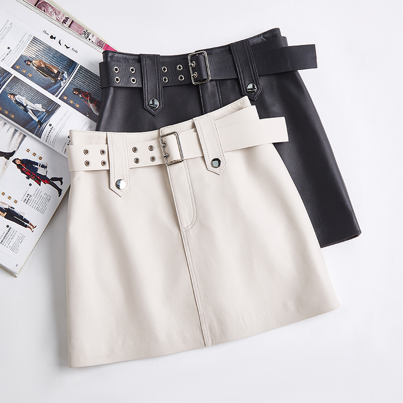 2025新款真皮皮裙女超短裙时尚百搭显瘦腰带半身裙