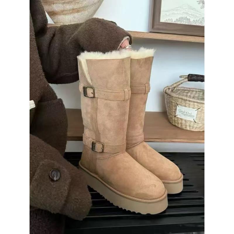 P【高筒骑士三公分】桑坡皮毛一体雪地靴时尚百搭