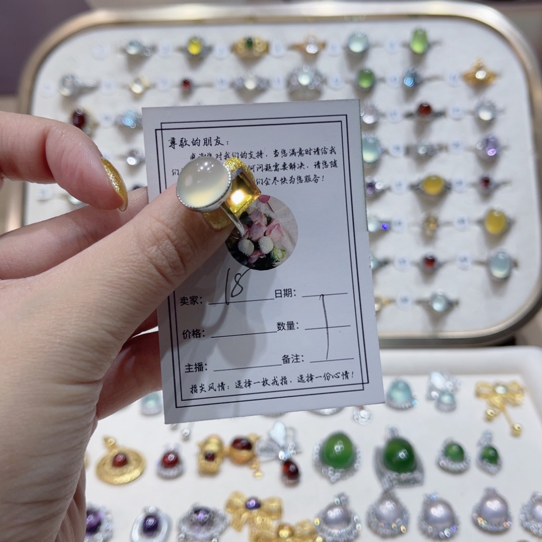 岫玉戒指银S925镶嵌戒指