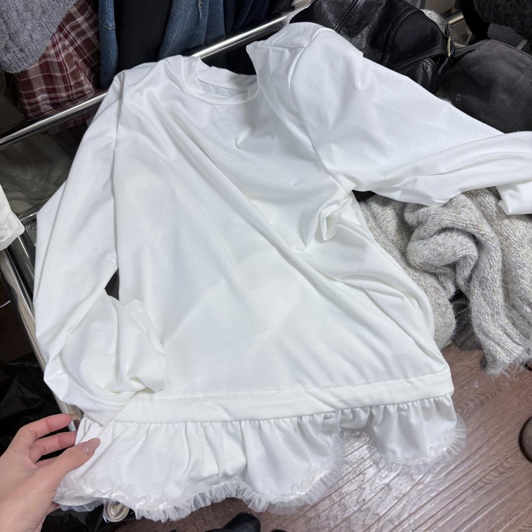 【美美内搭】ins日韩版甜美蕾丝花边内搭纯色百搭长袖打底衫