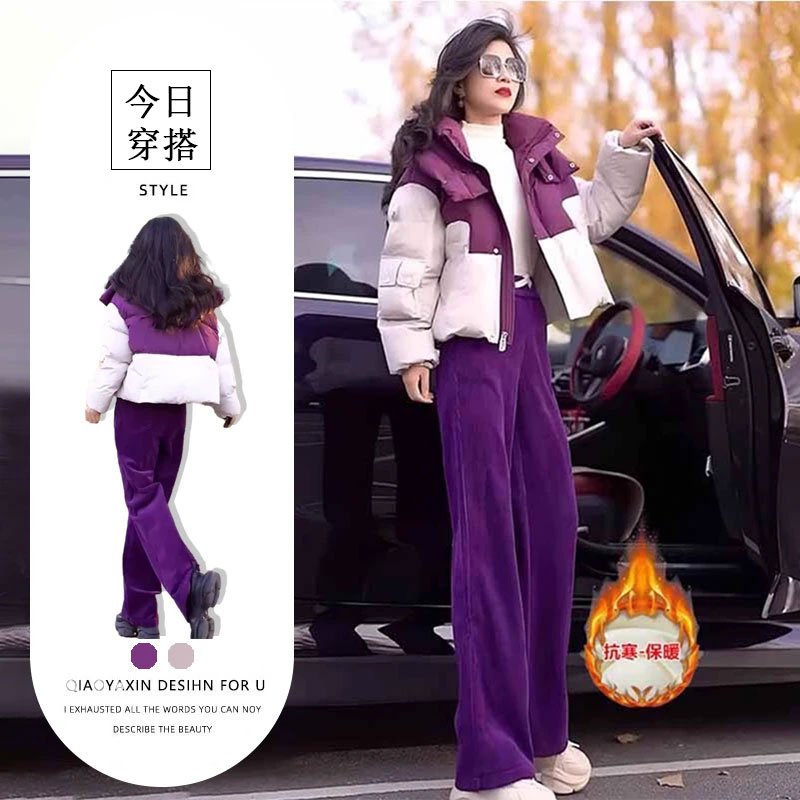 新款2025冬装洋气休闲运动棉衣套装拼色加厚保暖棉服加绒裤两件套