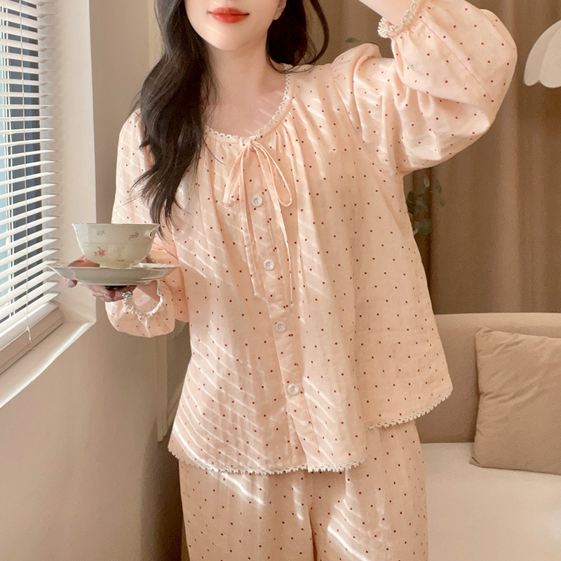 【5723波点】甜美新款棉纱薄春秋外穿公主家居服睡衣宽松长袖