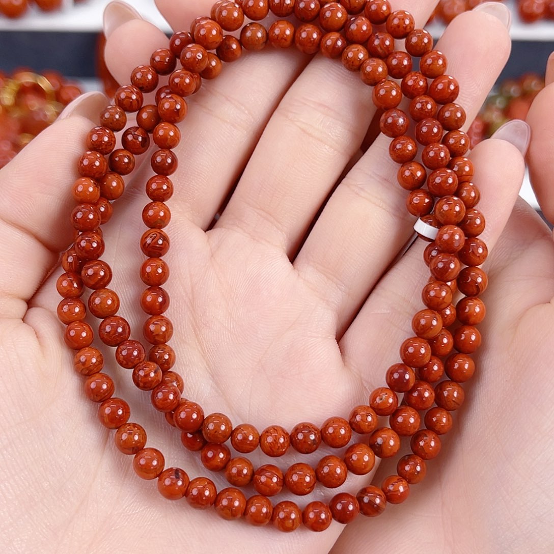 南红玛瑙未镶嵌瓦西柿子红火焰5mm多圈