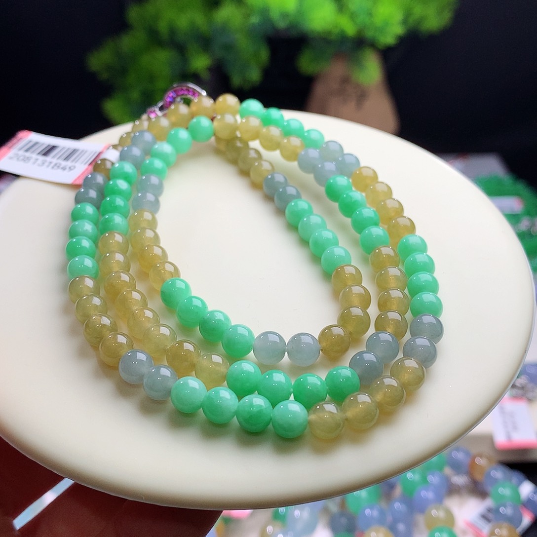 项链未镶嵌翡翠卡5.6mm多彩莫兰迪