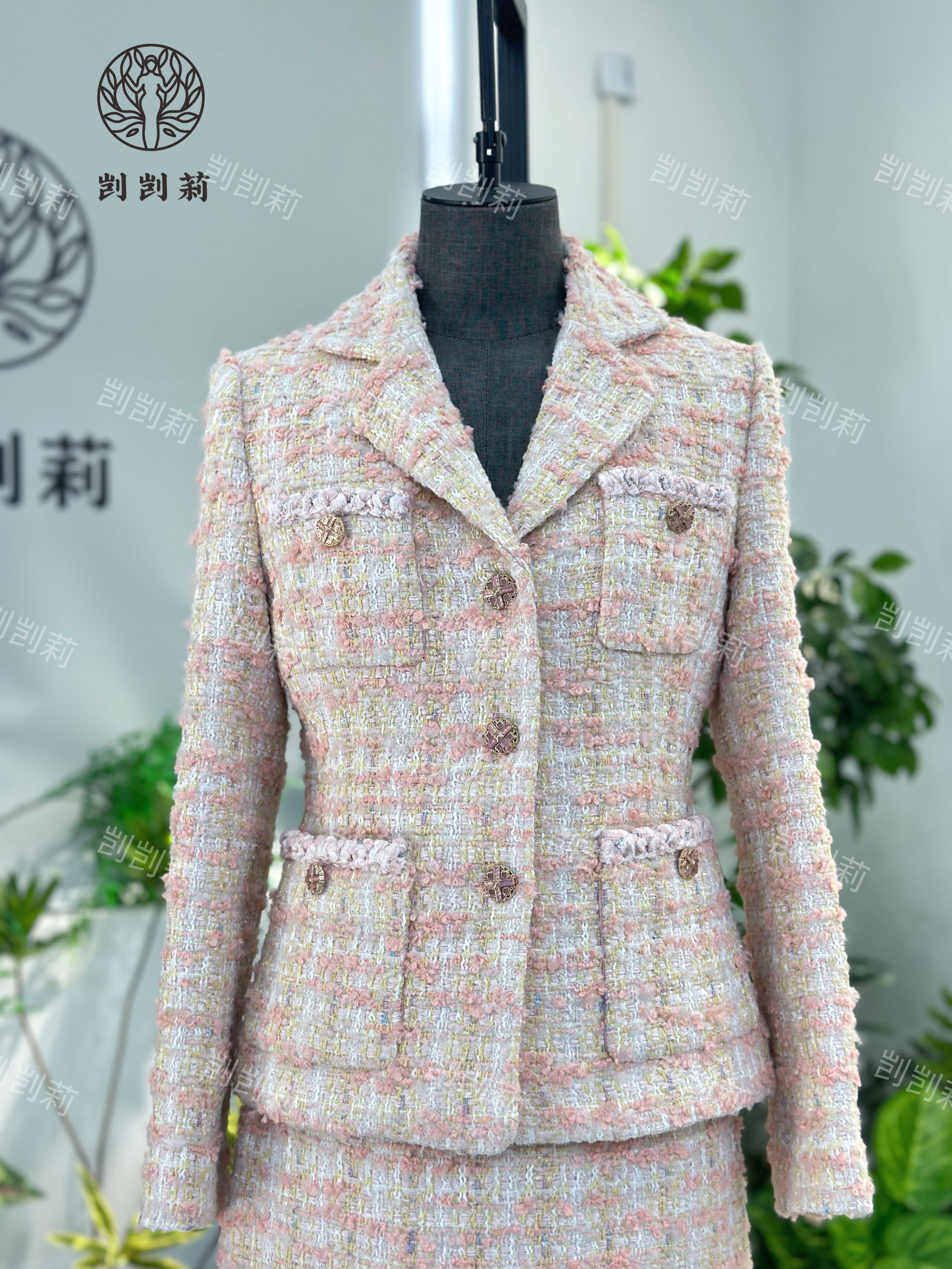 剀剀莉 冬季新款粉色（时光之恋)保暖翻领优雅法式气质小香风外套