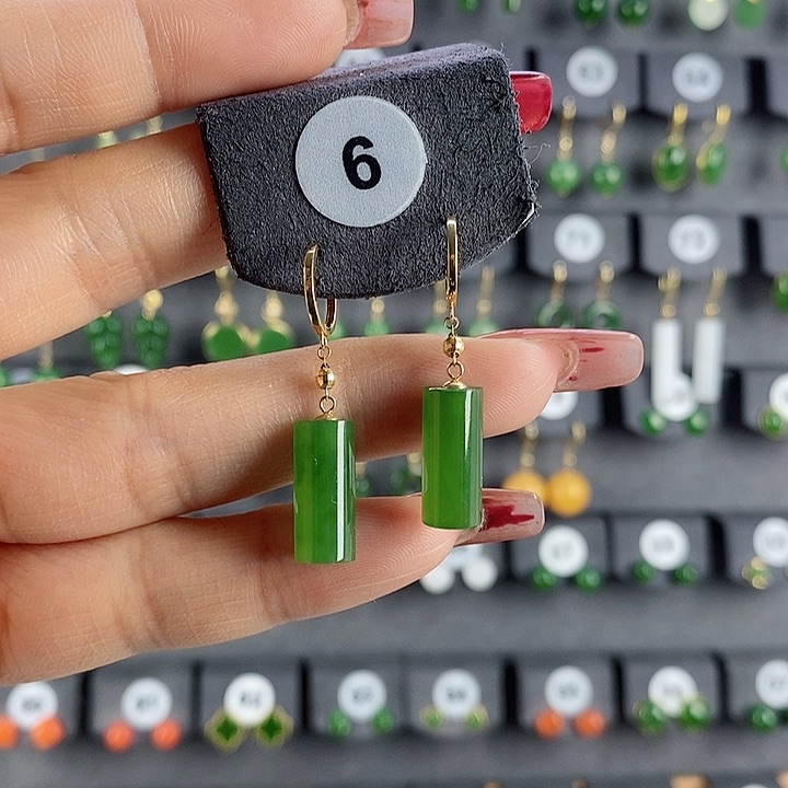 和田玉耳饰18K金镶嵌