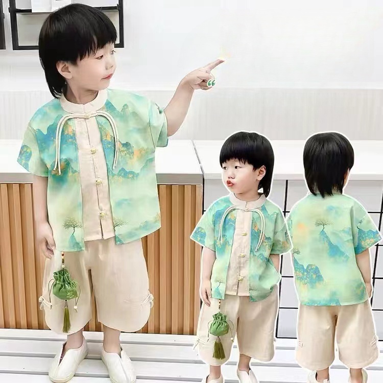 儿童2025夏季新款新中式假两件汉服套装B0545