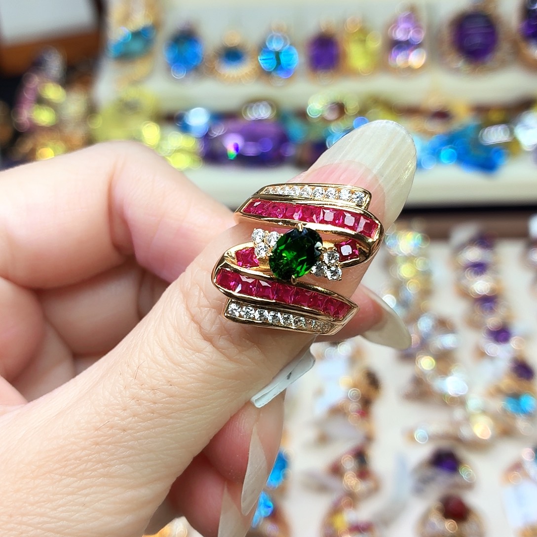 透辉石戒指银S925镶嵌