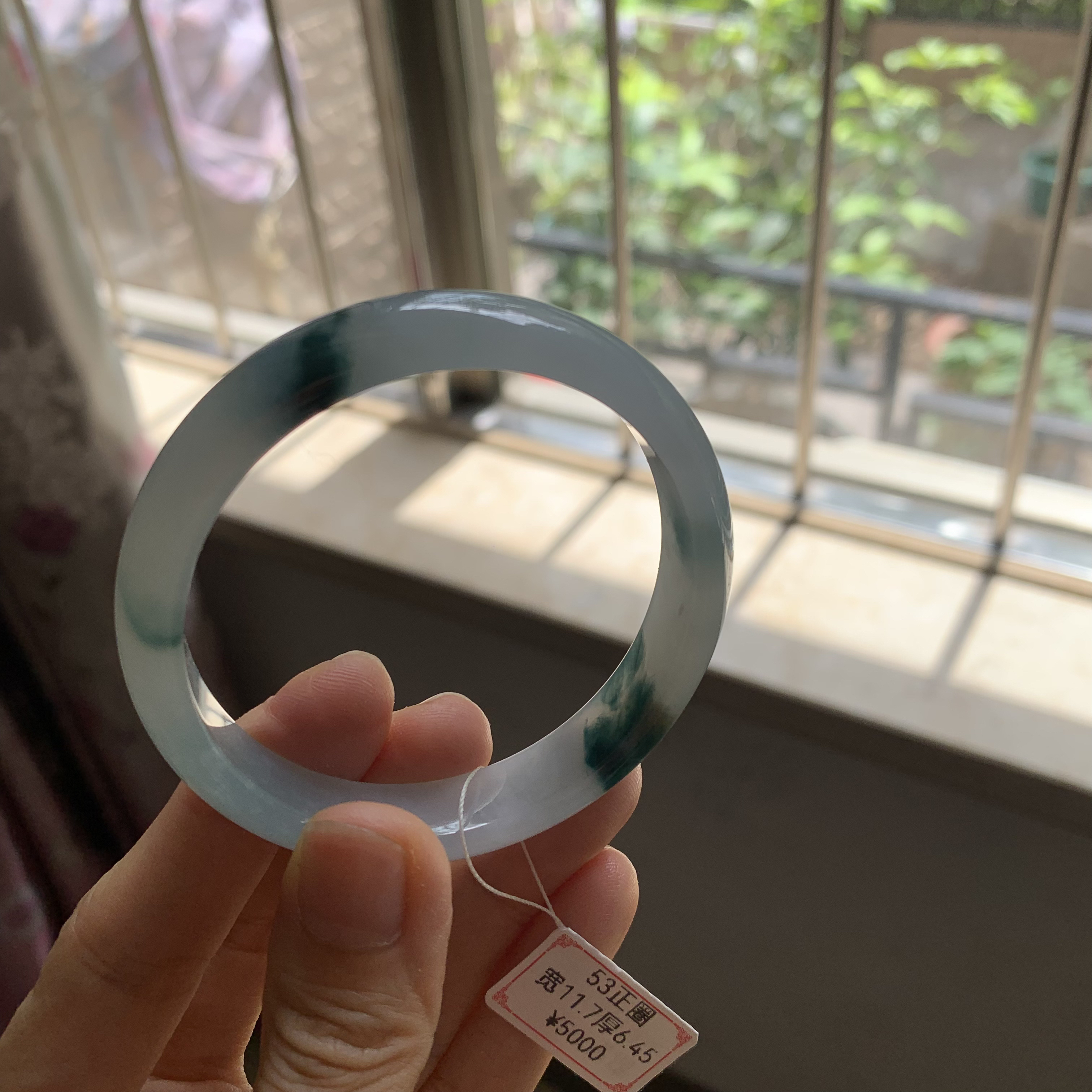 53正圈19号天然缅甸翡翠A货手镯冰透飘花色起胶冰润微裂纹