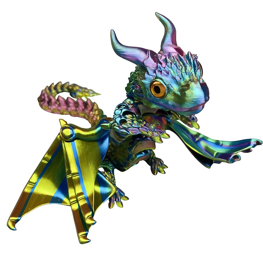 3D打印炫彩双角飞龙可活动翅膀站立镭射渐变儿童礼物玩具桌面摆件