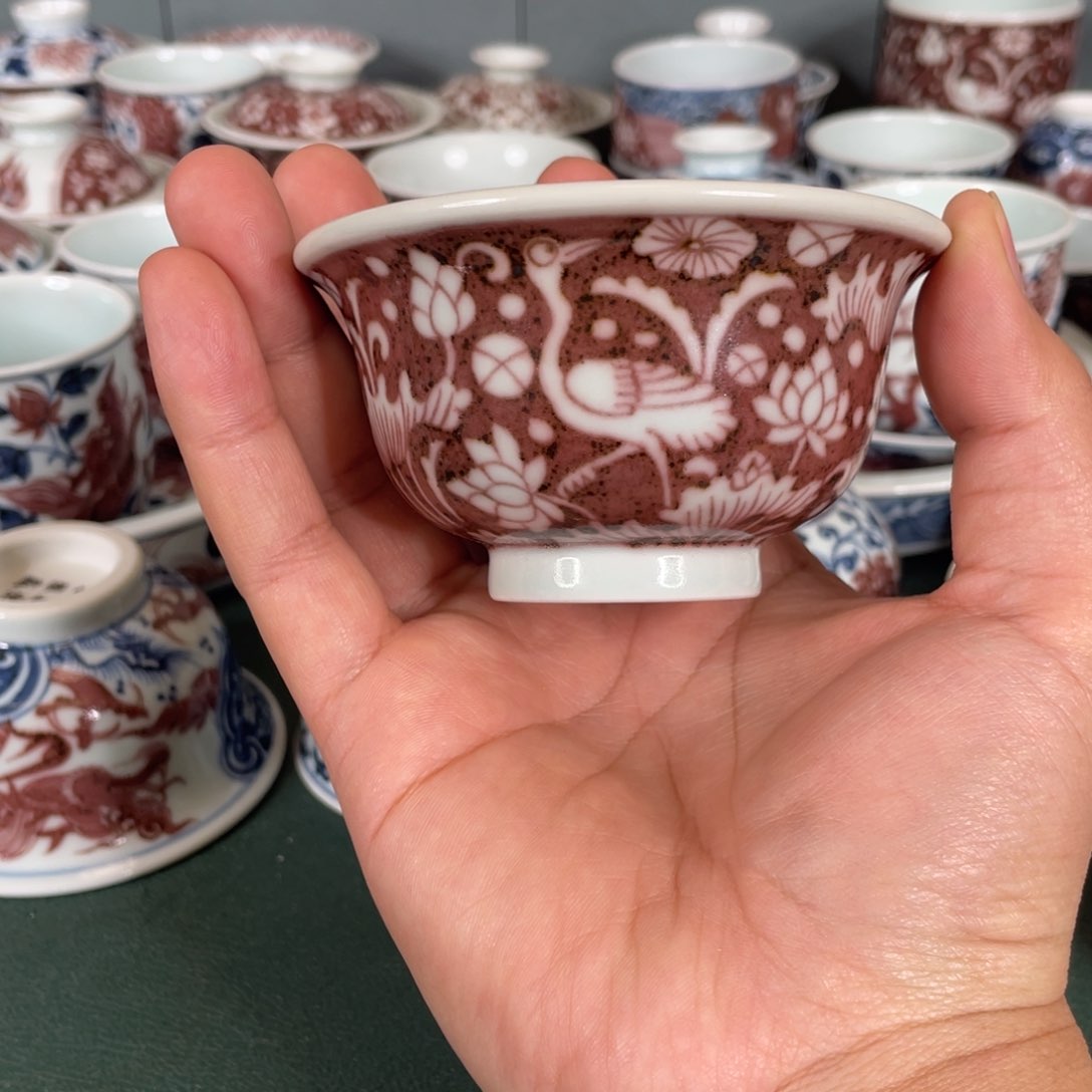 瓷片空谷元坊原矿釉里红纯手工手绘