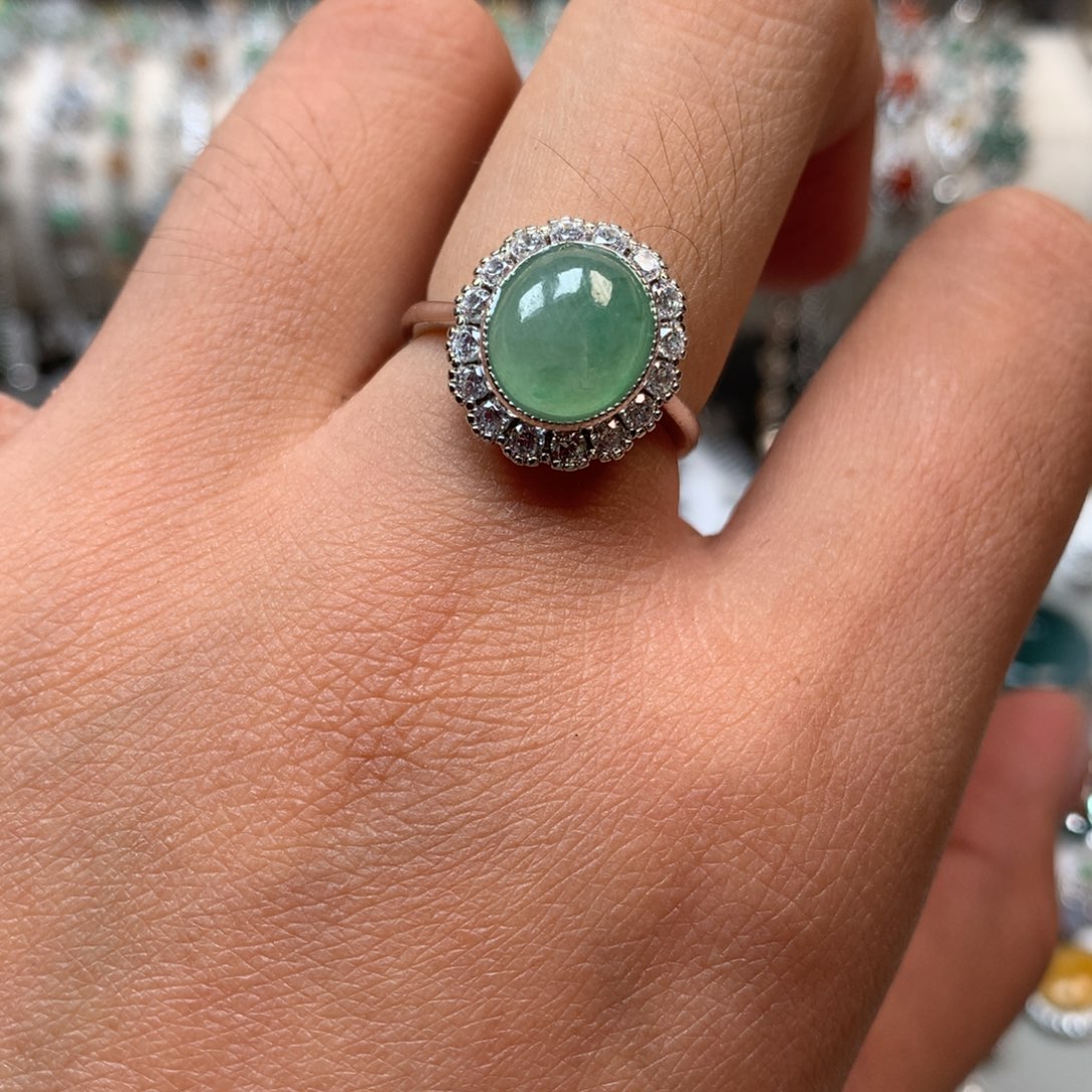 翡翠戒指银S925镶嵌戒指