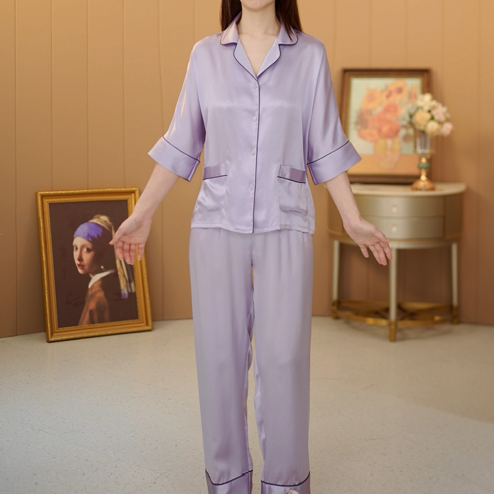 西湖丝韵【重磅七分袖】25年新品桑蚕丝睡衣套装真丝家居服可外穿