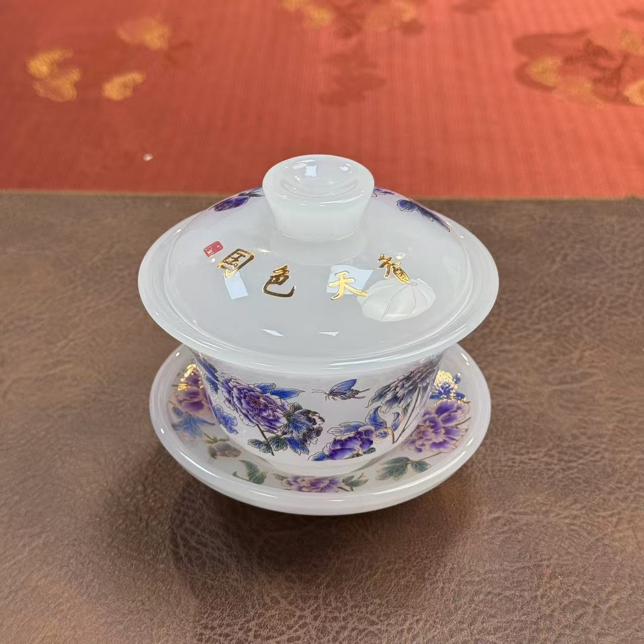 变色牡丹花琉璃盖碗精美茶具三才盖碗单盖碗ZHDP029