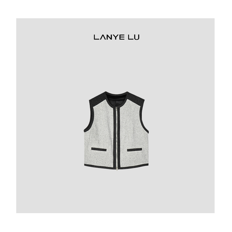 【LANYE LU】 春款上新 极简港风高级穿搭撞色无袖小香风马夹马甲