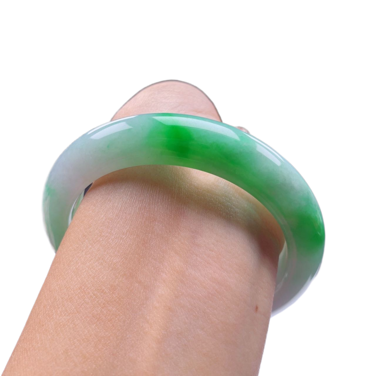 缅甸天然翡翠A货56圈口糯冰种满绿飘辣阳绿厚装正翡翠直播001910