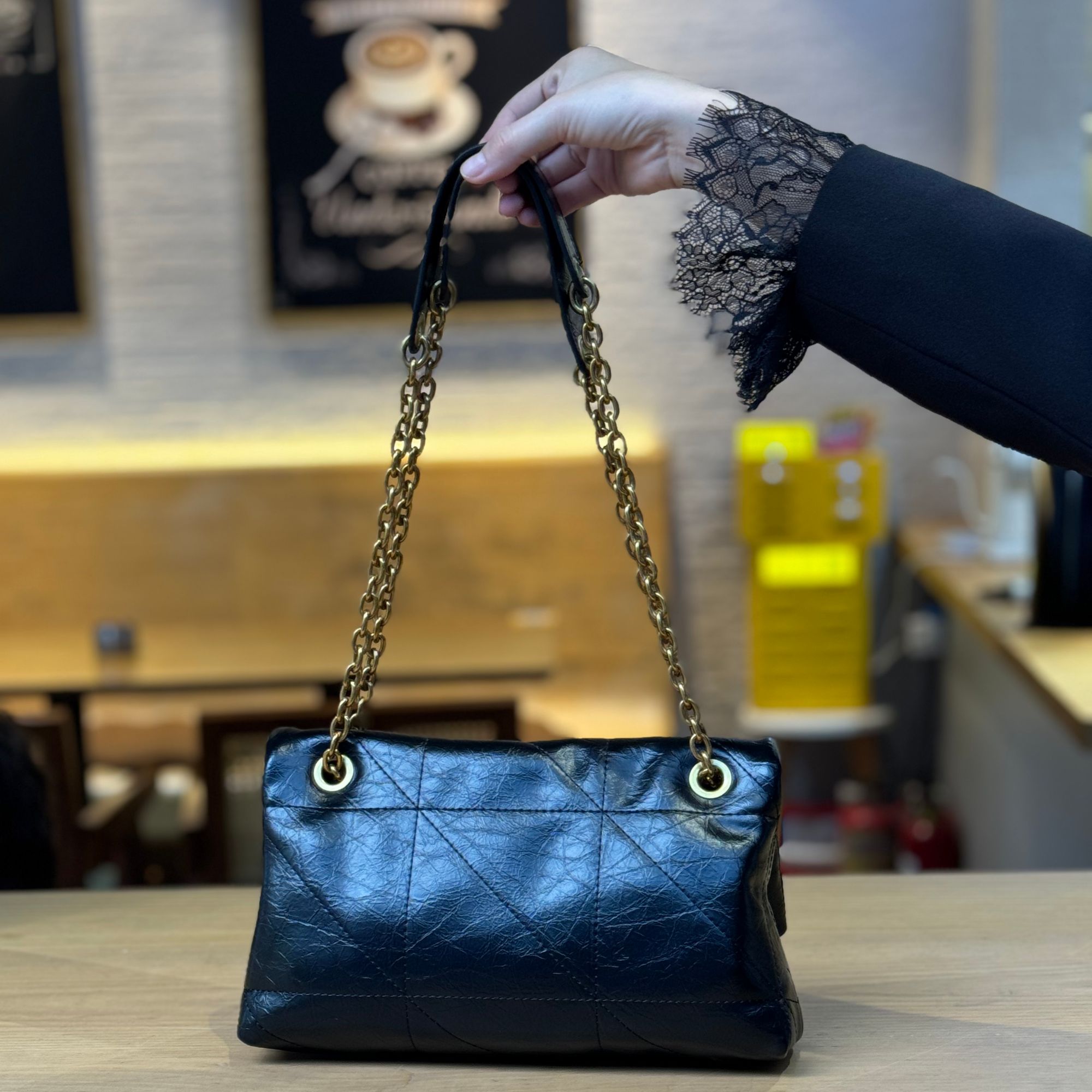 【Y家 折叠包】小羊皮时尚百搭女士黑色单肩菱格肩包