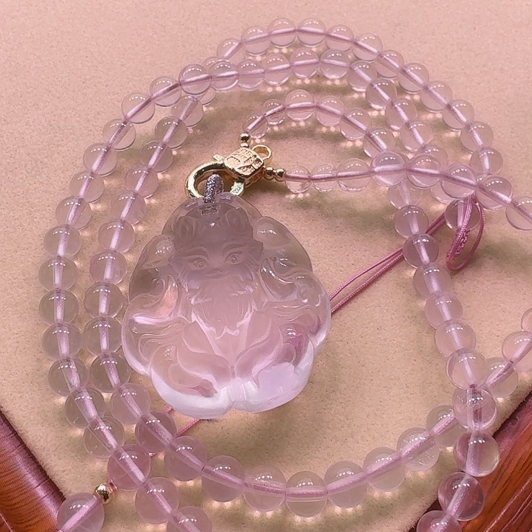 水晶颈饰未镶嵌天然粉水晶狐狐吊坠