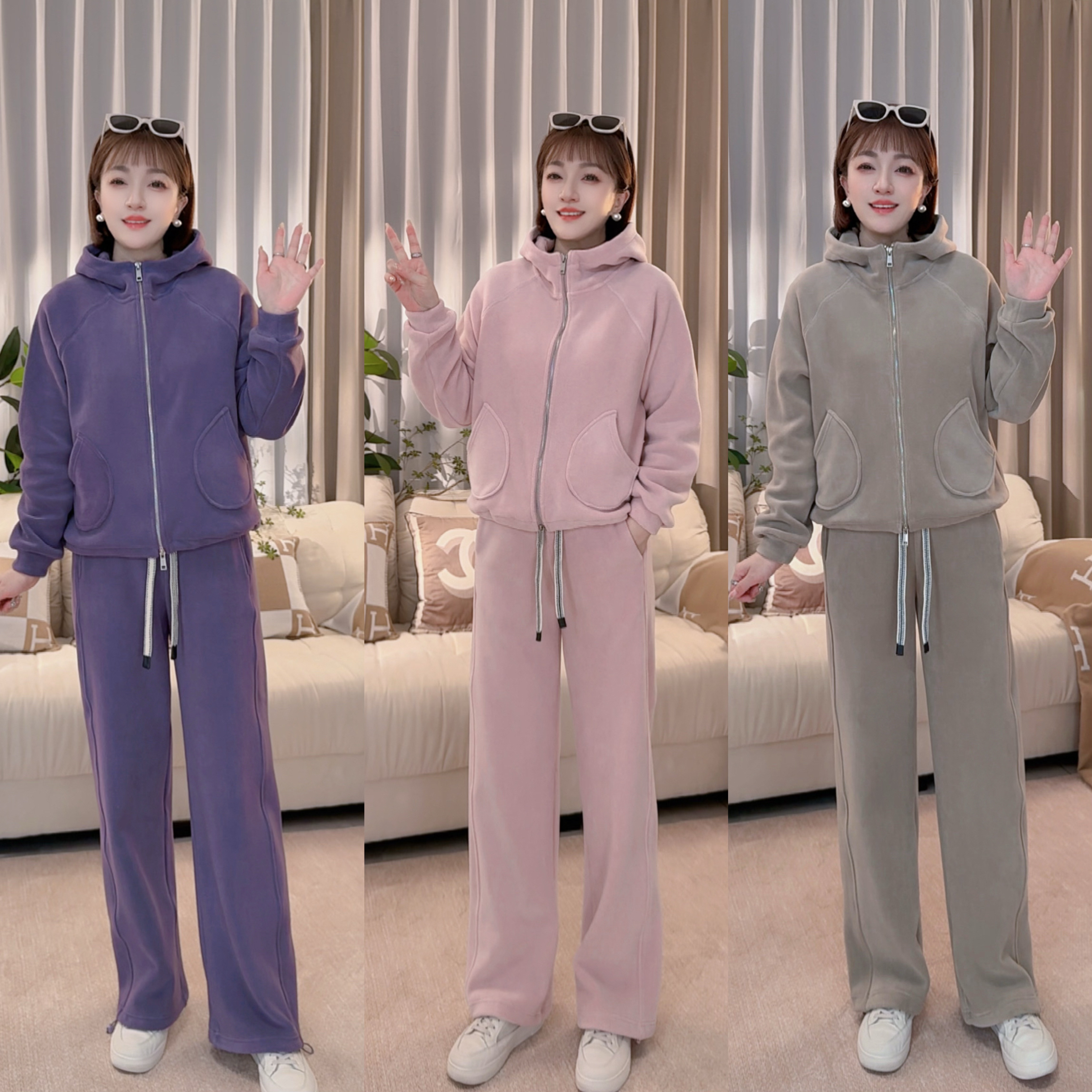 2025秋季新款羊毛双面绒韩系休闲绒绒懒人套装26532